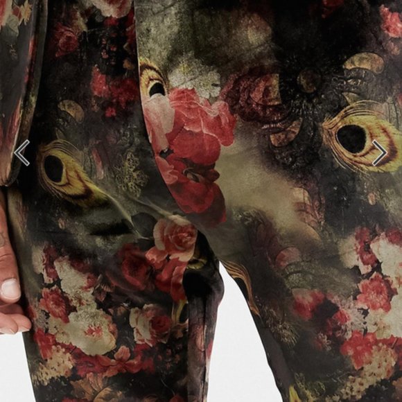 Floral Velvet Suit Pants - Slim Fit - Picture 4 of 8
